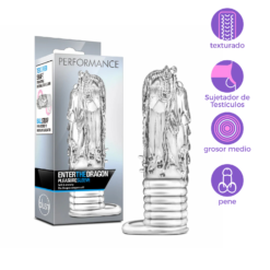 Funda Performance para Pene con Texturizado de Dragón y Sujetador de Testículos 13 cm